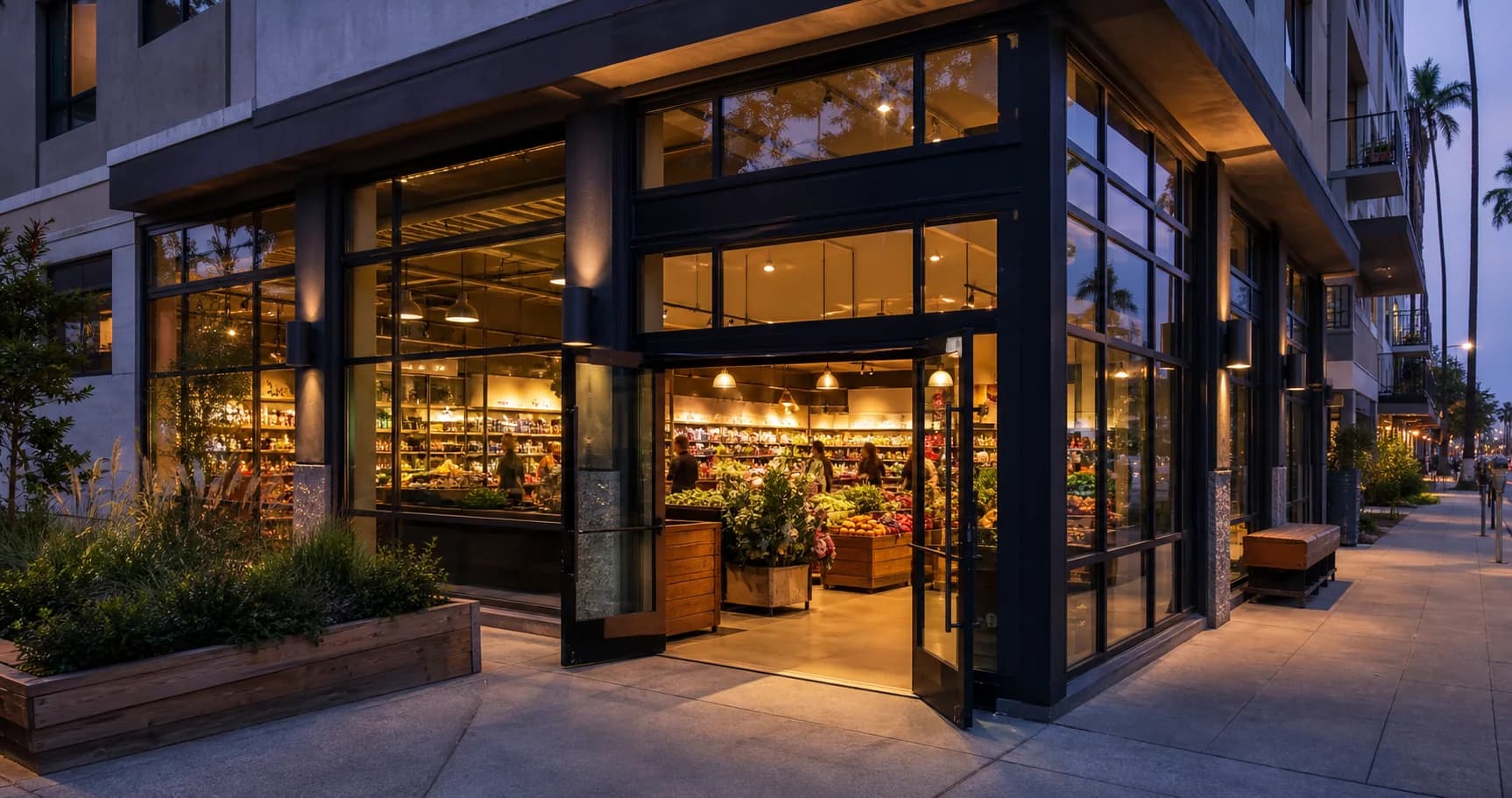 Fictional neighborhood commercial environment used for Code 4 art direction